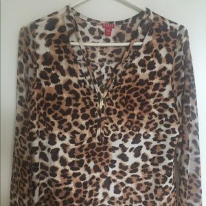 GUESS Los Angeles Leopard Print Long Sleeve Blouse